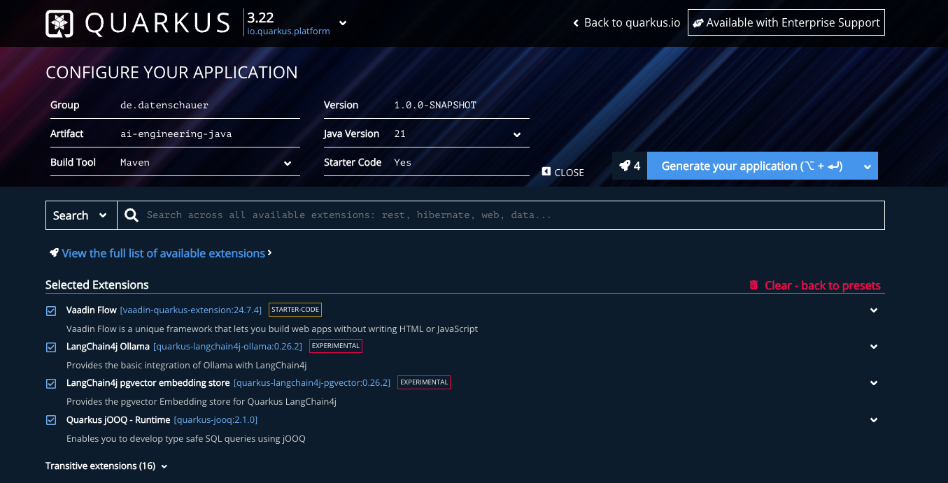 Quarkus starter webpage